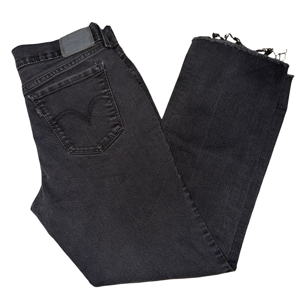 Levi’s Black 505 straight black jeans 28. Cut off frayed hems